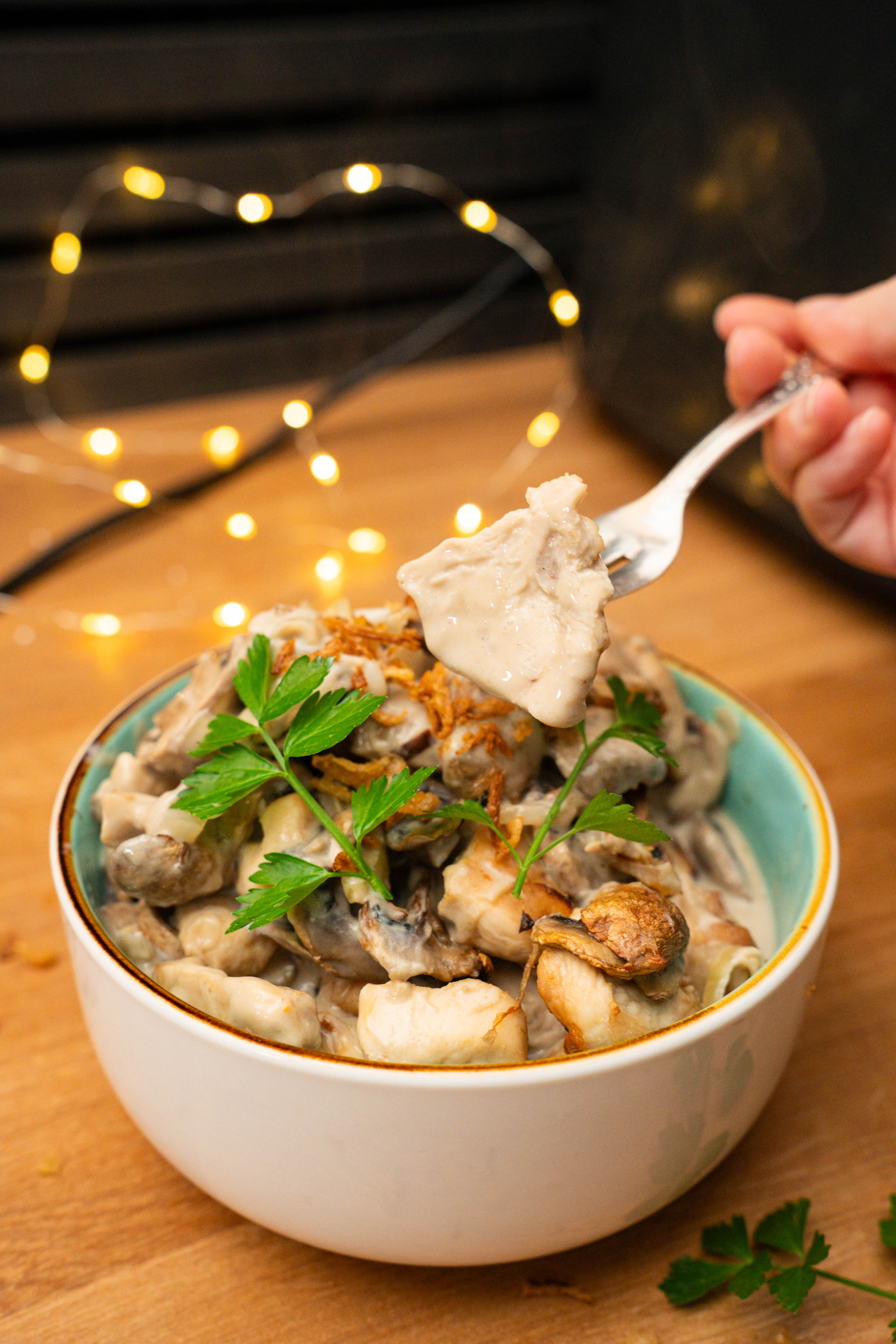 Hähnchengeschnetzeltes mit Champignons aus dem Airfryer